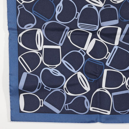 Hermes Pochette A Voût Etrier Silk Navy Blue Unisex Scarf
