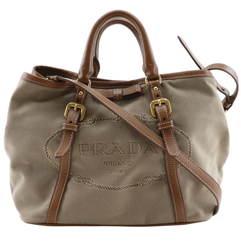 Prada Logo 2WAY Shoulder Bn1841 Canvas And Leather Beige Ladies Handbag