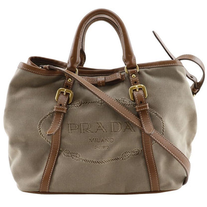 Prada Logo 2WAY Shoulder Bn1841 Canvas And Leather Beige Ladies Handbag