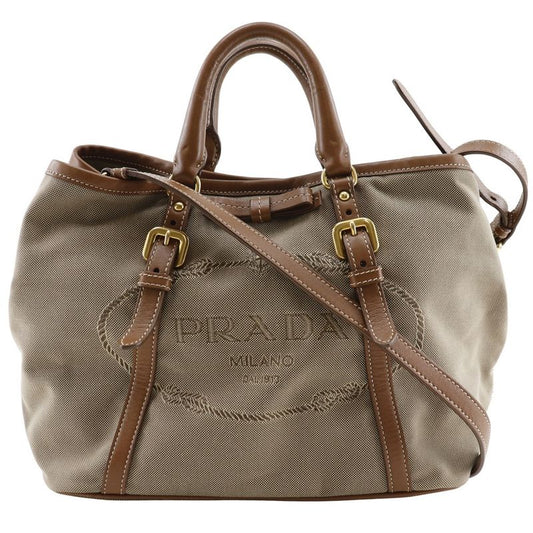 Prada Logo 2WAY Shoulder Bn1841 Canvas And Leather Beige Ladies Handbag