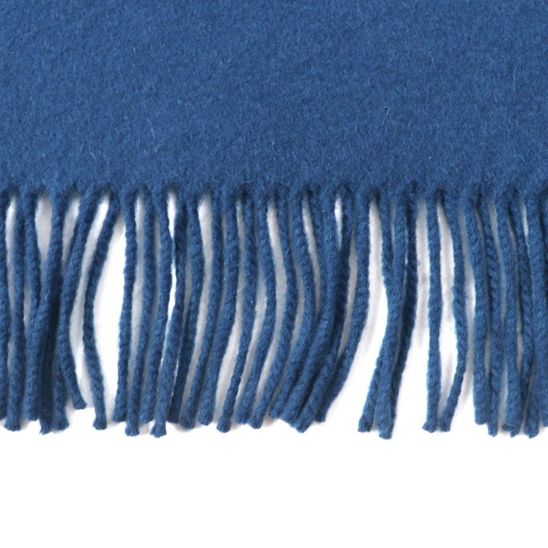 Hermes 100% Cashmere Logo Embroidered Fringed Large Scarf Shawl Scarf Blue Women