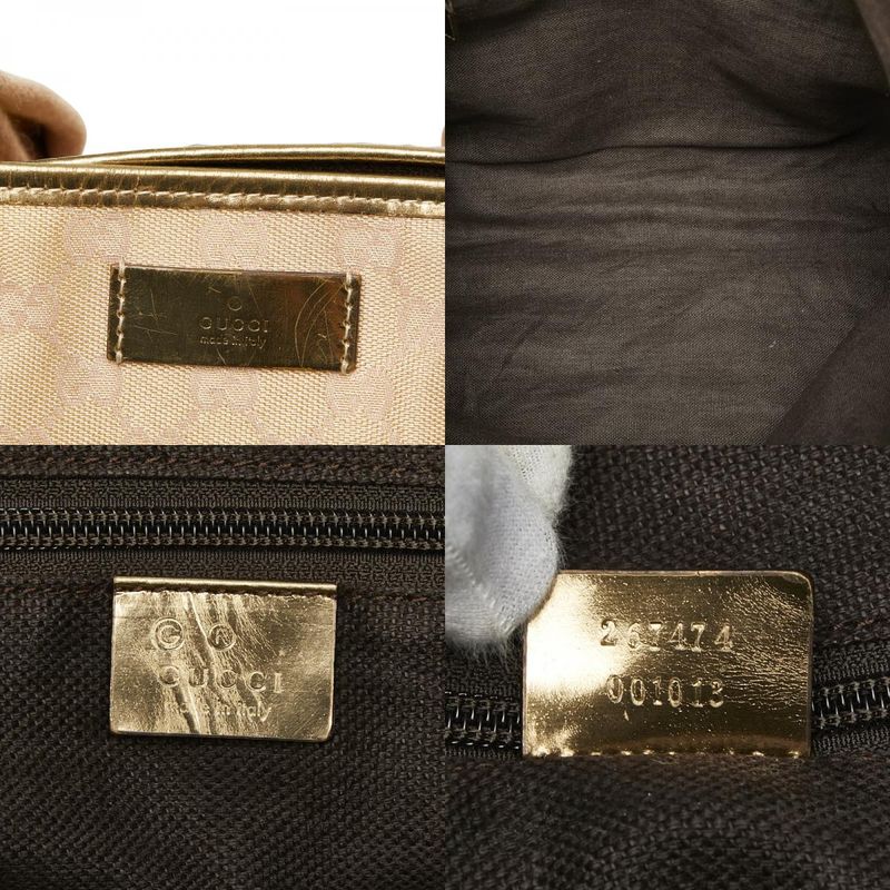 Gucci GG Canvas Handbag Tote Bag 267474 Beige Gold Canvas Leather Ladies Gucci