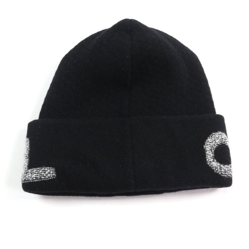 CHANEL Wool Cashmere Blend Logo Design Knit Hat Knit Cap Hat Black Made In