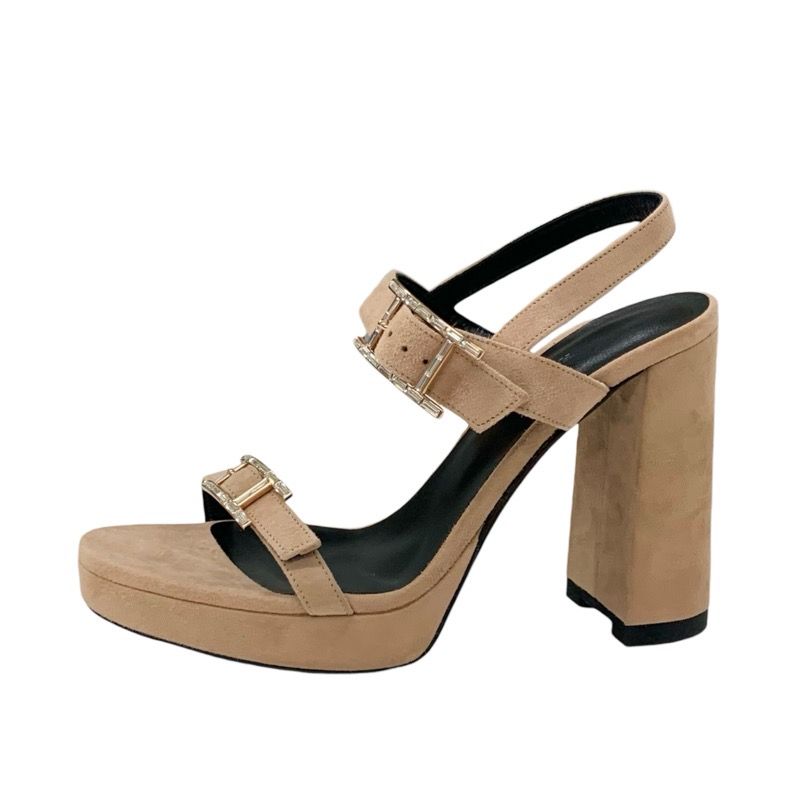 Hermes Sandals Shoes Suede Pink Beige Pink Gold H Buckle Bijou Strap