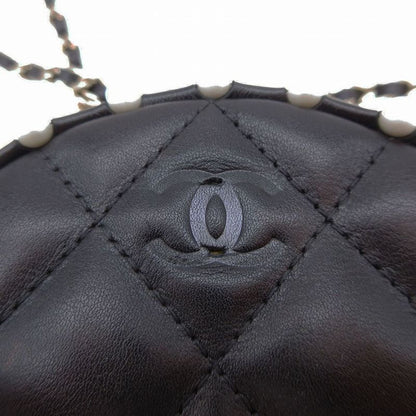 Chanel Lambskin Round Pearl Chain Matelasse Mini Shoulder Bag 29th Black Ladies