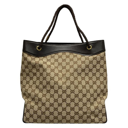 Gucci Tote Bag GG Pattern 109141 Beige And Dark Brown Leather