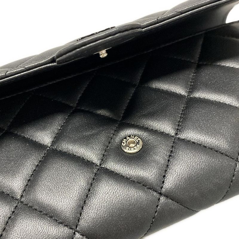 Chanel Long Wallet Matelasse Ap0241 Black Hardware / Sole Black Lambskin