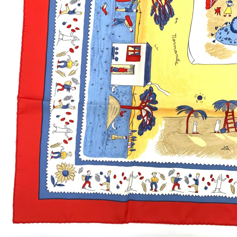 Hermes Carre 90 RE TOUR A LA Terre Homeward Silk Scarf Red