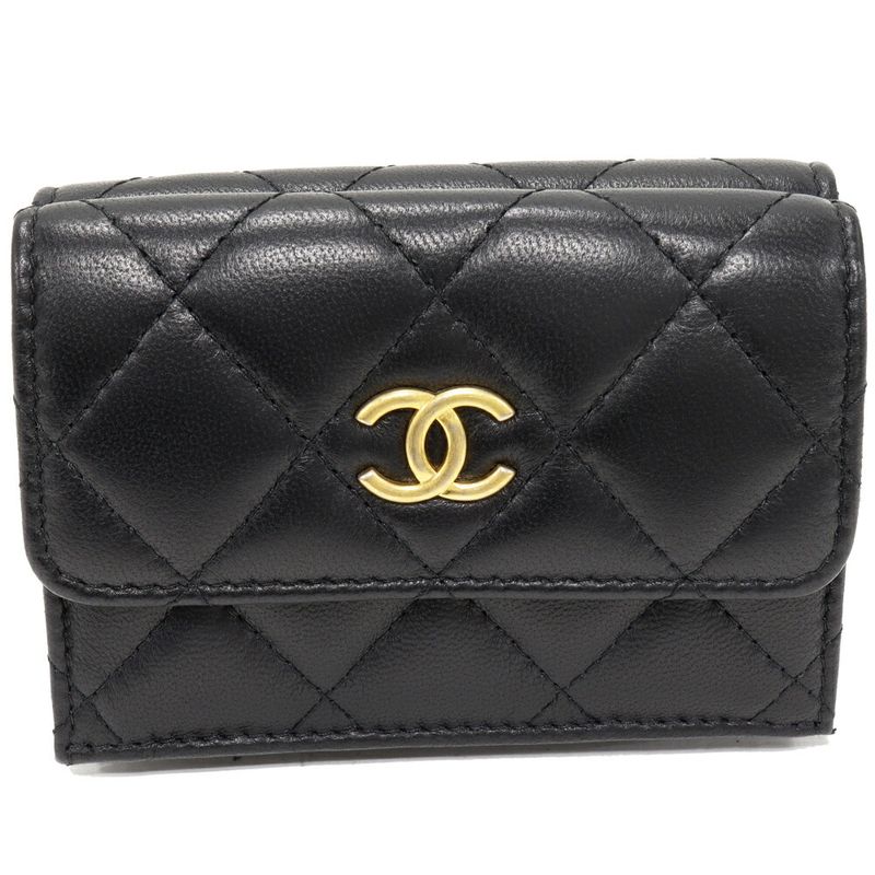 Chanel Trifold Wallet With Coin Purse Iconic Print Coco Mark Compact Wallet