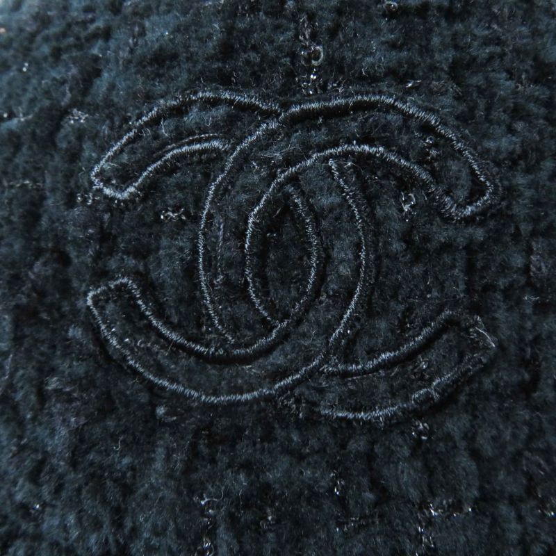 CHANEL 22B Aa8562 Coco Mark Fantasy Tweed Cap Hat Black Lame M With Box Made