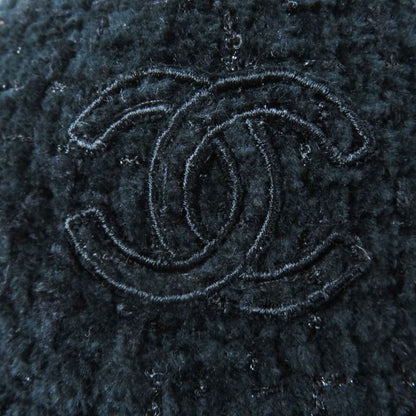 CHANEL 22B Aa8562 Coco Mark Fantasy Tweed Cap Hat Black Lame M With Box Made