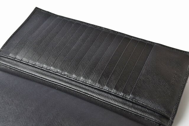 Prada Wallet Men's Prada Long Wallet 1m1302 Saffiano Shape Pressed Leather NERO