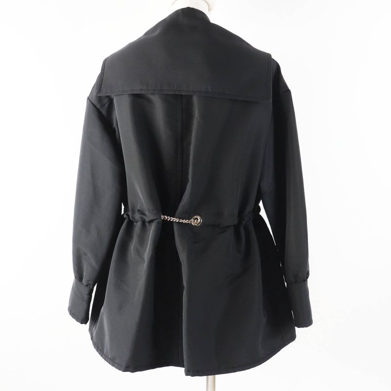 CHANEL 23B P75490 100% Silk Coco Mark Chain Design Zip Up Hoodie/jacket Black