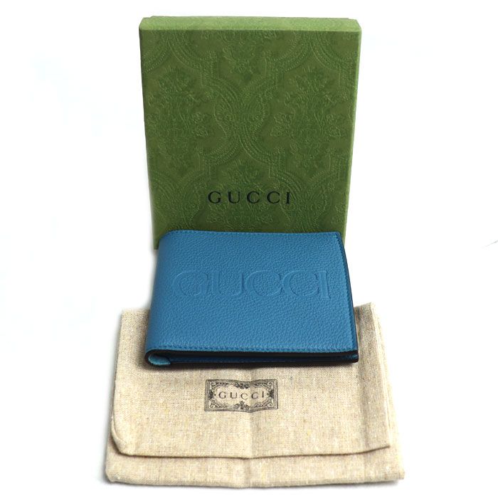 Gucci Logo Coin Wallet Bifold Wallet Blue 658681 Men's Preowned