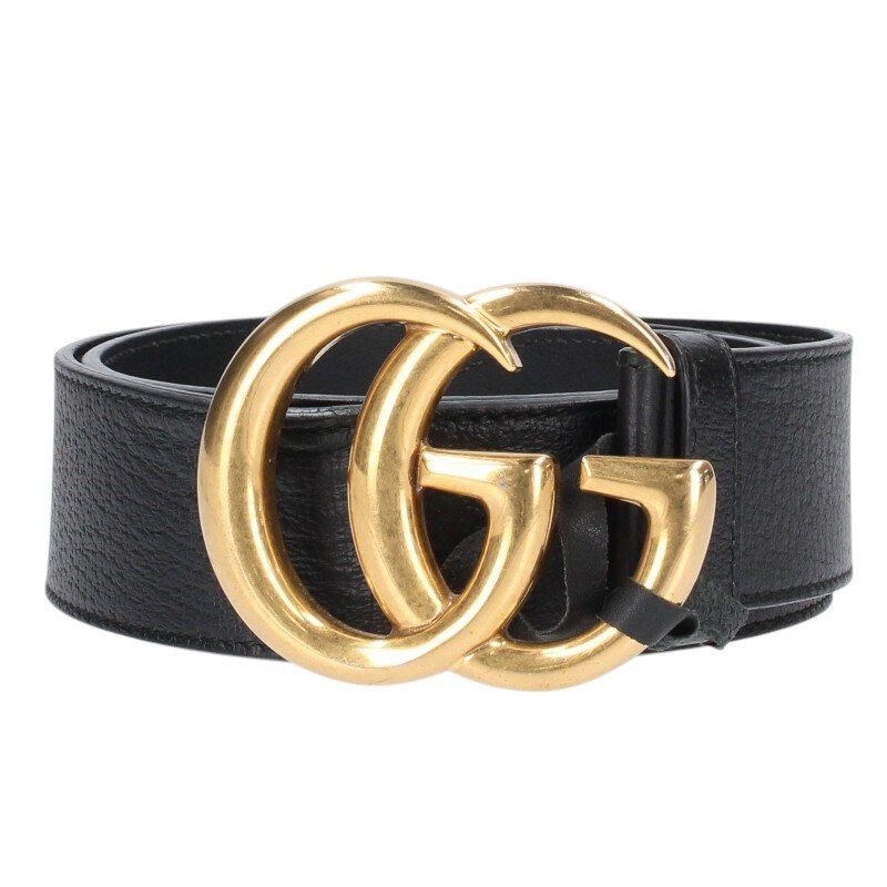 Gucci 406831 Double G Buckle Leather Belt Men's 80