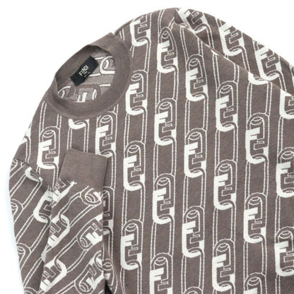 Fendi 2022 Fzx061 100% Virgin Wool FF Logo Orock Chain Allover Pattern Crew