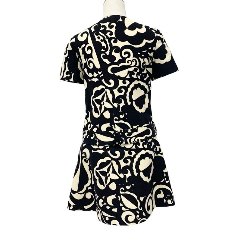 Louis Vuitton Dress Wool Ivory Black Monogram Flower Belt