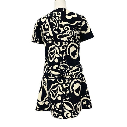 Louis Vuitton Dress Wool Ivory Black Monogram Flower Belt