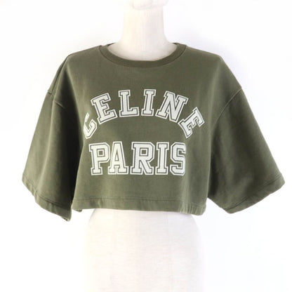 Celine 2y19a670q 100% Cotton Oversized Cropped T-shirt With Logo Sweatshirt