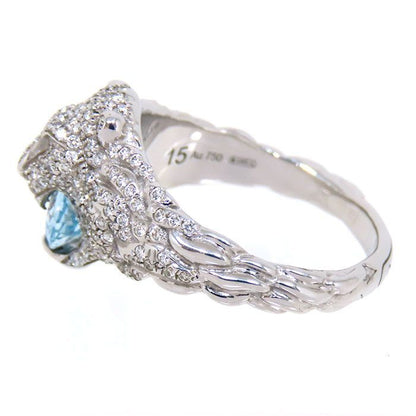 Gucci Lion Head Aquamarine Diamond Ring 18K White Gold 750 White Gold Diamond