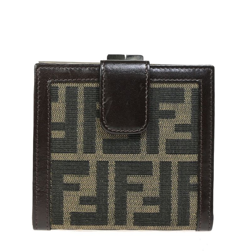 Fendi Bifold Wallet Zucca Pattern Clasp Leather 09bs116