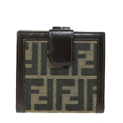 Fendi Bifold Wallet Zucca Pattern Clasp Leather 09bs116