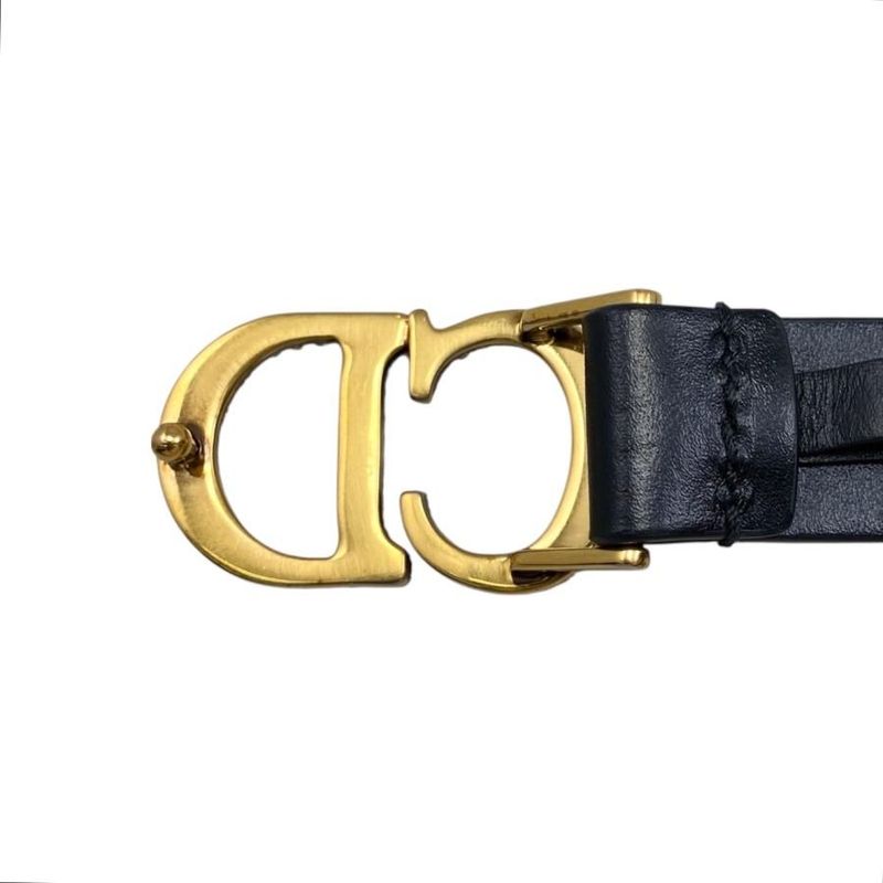 Christian Dior Belt CD Logo Rhinestone Leather Black Gold Hardware Christian