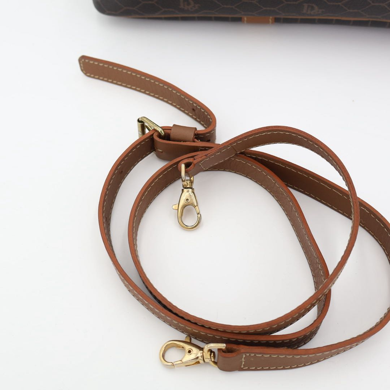 Christian DIOR Honeycomb Brown Gold Hardware PVC Business Bag