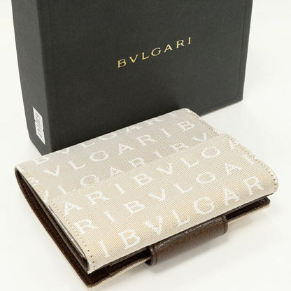 Bulgari Bifold Wallet With Coin Purse Logomania Canvas Beige 22242