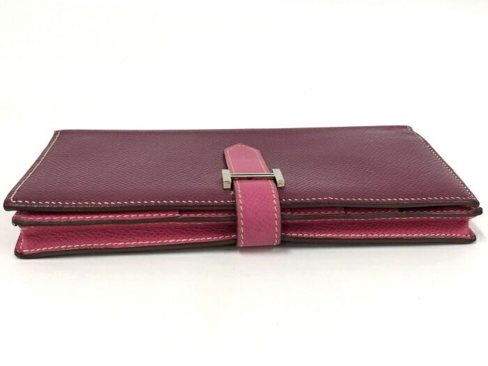 Hermes Bearn Souffle Foldable Long Wallet Leather Purple Silver Hardware □P