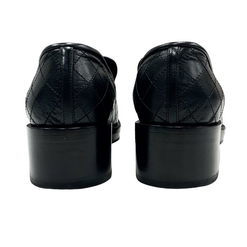 Chanel Loafer Leather Shoes Leather Black Silver Matelasse Here Mark