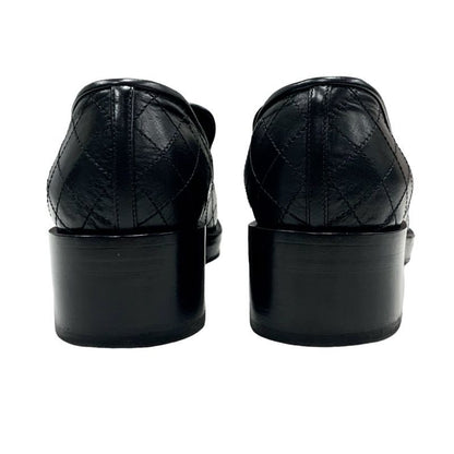 Chanel Loafer Leather Shoes Leather Black Silver Matelasse Here Mark