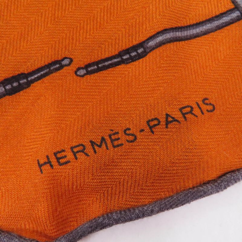 Hermes Rosange Shawl Cashmere Silk Orange/gri-cles Cles Scarf With Box Made In