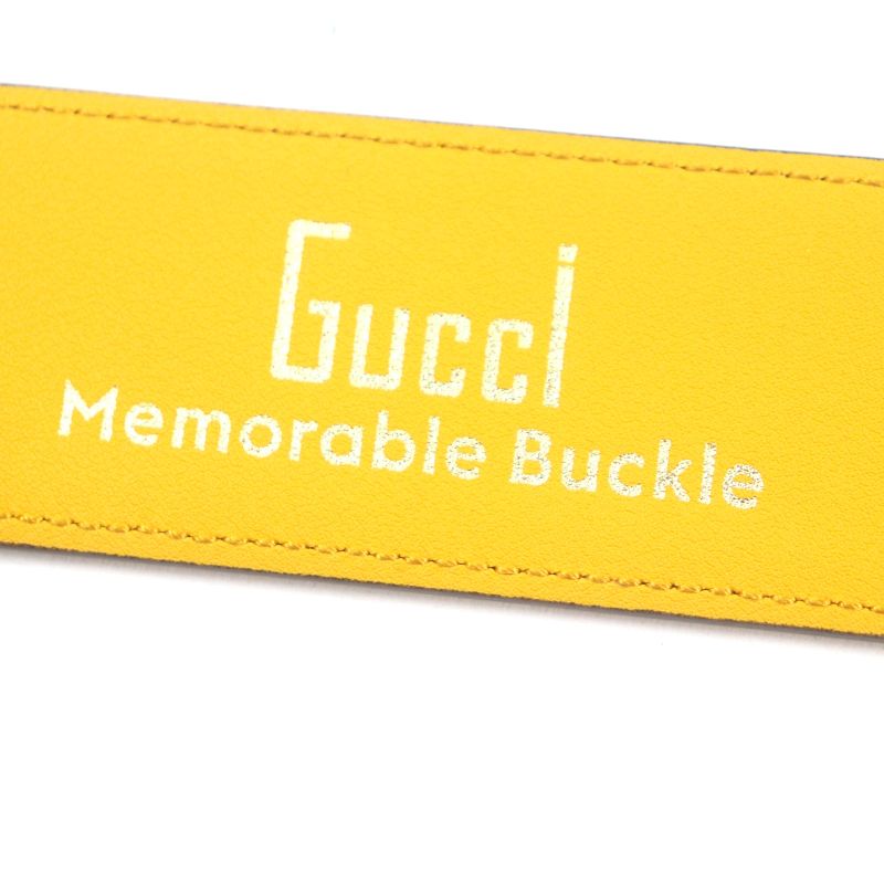 Gucci Memorable Buckle 709954 G Logo Buckle Bicolor Leather Belt Yellow Blue
