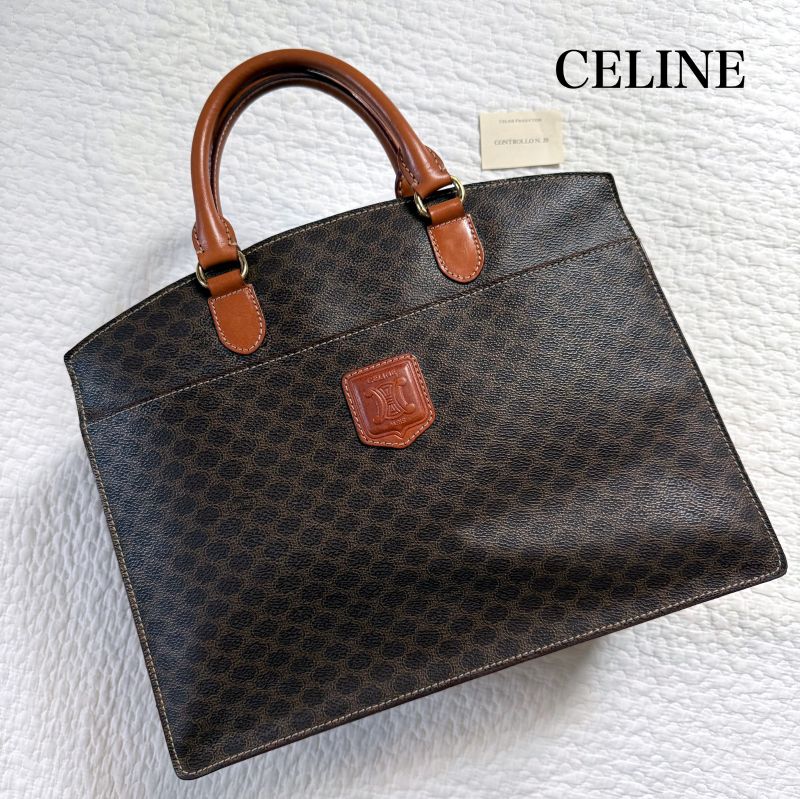 Celine Macadam Pattern Vintage Handbag Triomphe Business Calf Leather Brown
