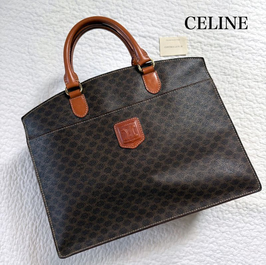 Celine Macadam Pattern Vintage Handbag Triomphe Business Calf Leather Brown