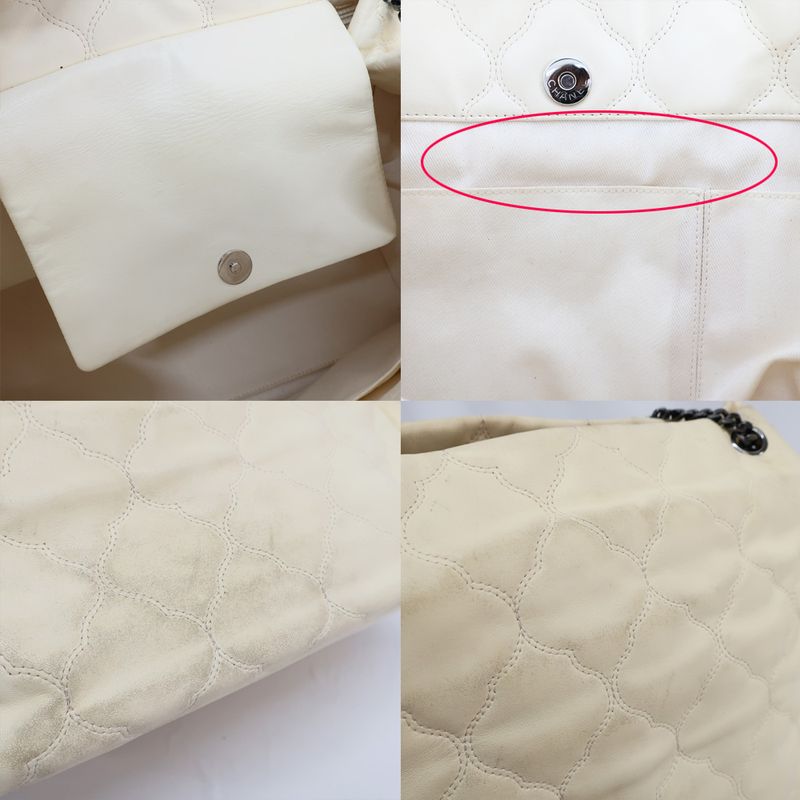 Chanel Handbag Chain Ivory Silver Hardware Coco Mark Leather Women's