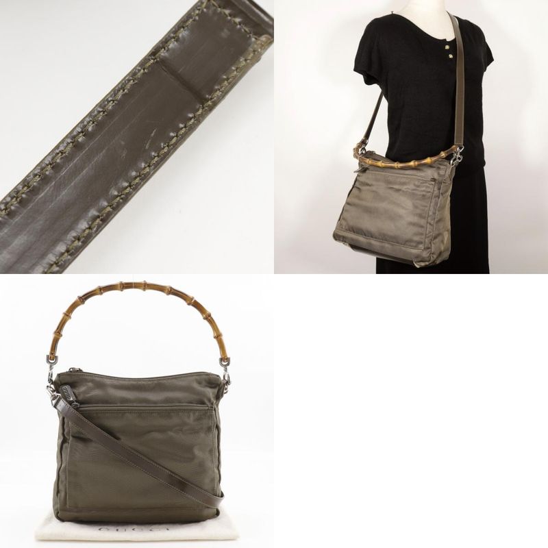 Gucci Bamboo One Shoulder 2WAY 000.2404.0509 Nylon Canvas Khaki Women Shoulder