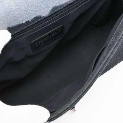 Chanel Boy Chanel V-stitched Chain Shoulder Denim Large Size Blue (silva