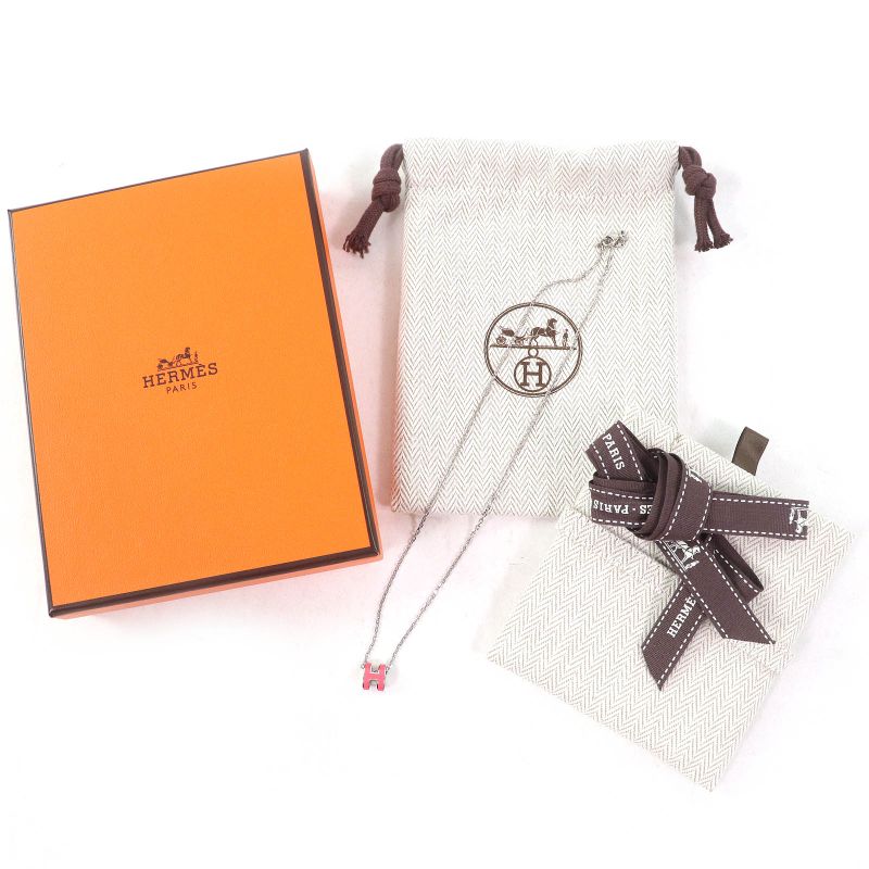 Hermes Mini Pop H Pendant Mini Pop H Pendant Necklace Pink Silver With Box And