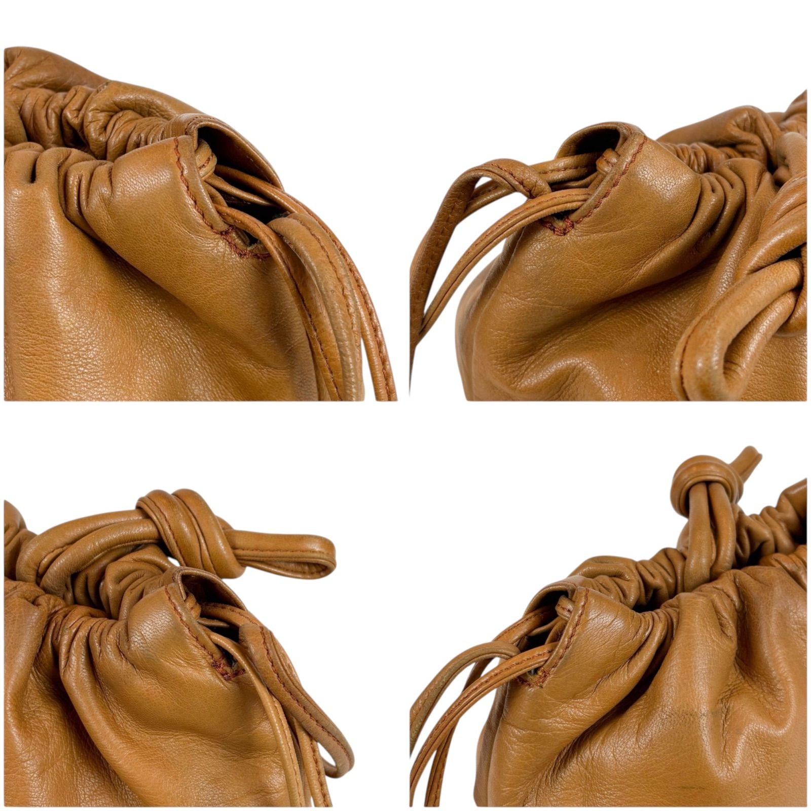 Loewe Drawstring Mini Shoulder Bag Anagram Logo Nappa Leather Brown Flamenco