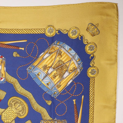 Hermes Carre 90 LES Tambours Tambour Drums Silk Blue Ladies Scarf
