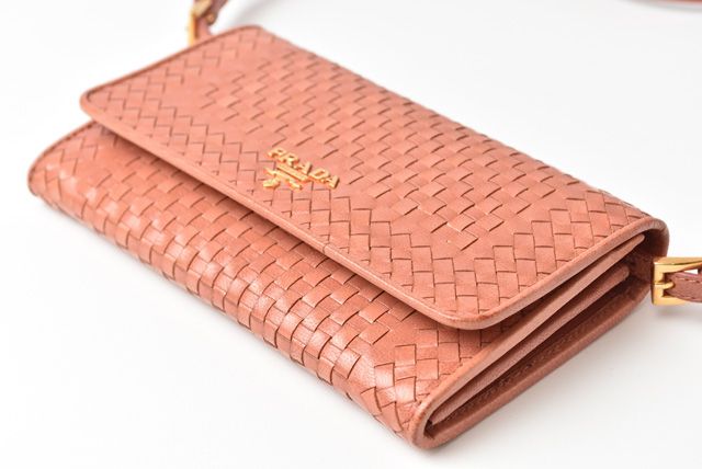 Prada Long Wallet Shoulder Wallet Prada Wallet 1m1437 Madras ROSE
