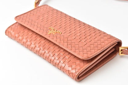Prada Long Wallet Shoulder Wallet Prada Wallet 1m1437 Madras ROSE