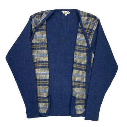 Hermes Check Pattern Wool Knit Cardigan M Size Men's Navy Multicolor 71131