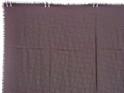 Christian Dior Trotter Silk And Wool Fringe Scarf Stole Dark Purple As9612