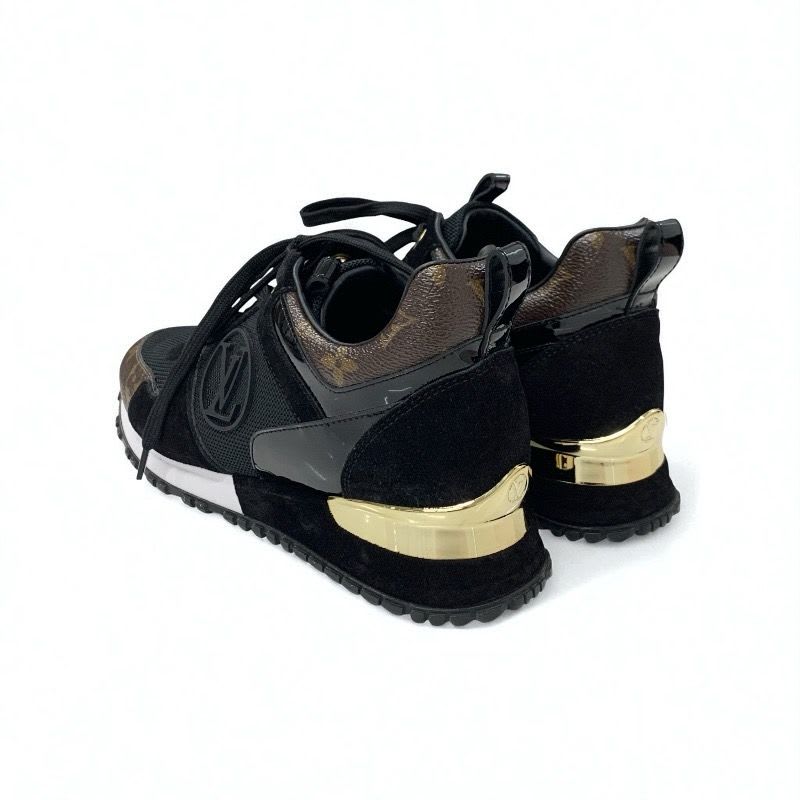 Louis Vuitton Run Away Line Monogram Sneakers Shoes Leather Patent Suede Black