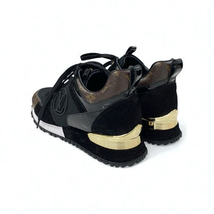 Louis Vuitton Run Away Line Monogram Sneakers Shoes Leather Patent Suede Black
