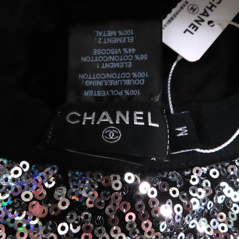 CHANEL 24C Sequined Coco Mark Bucket Hat Silver M Ladies