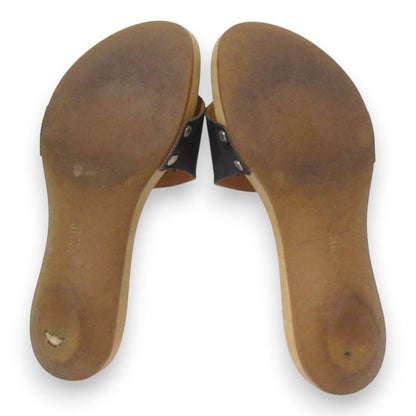 Hermes Evelyn H Logo Leather Wooden Sandals 35 Approx 22cm (8.66in) Black